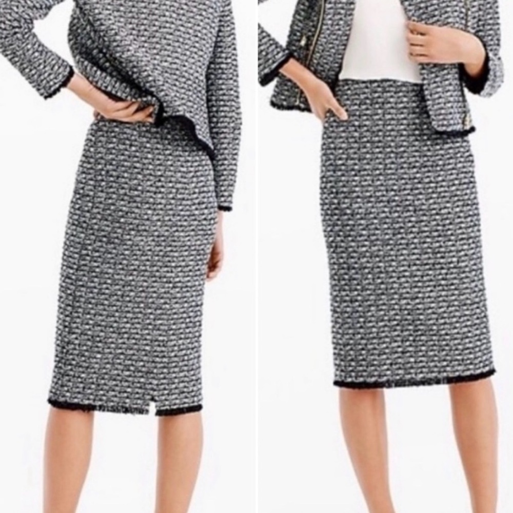 J.Crew Elegant Black and White Tweed Pencil Skirt, Size 00